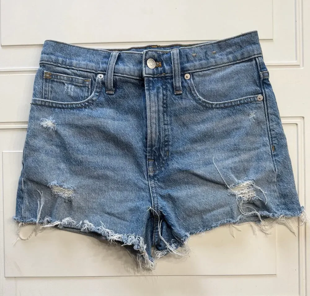 Madwell Womens Sz 28 The Perfect Jean Short Blue Denim Distressed Shorts